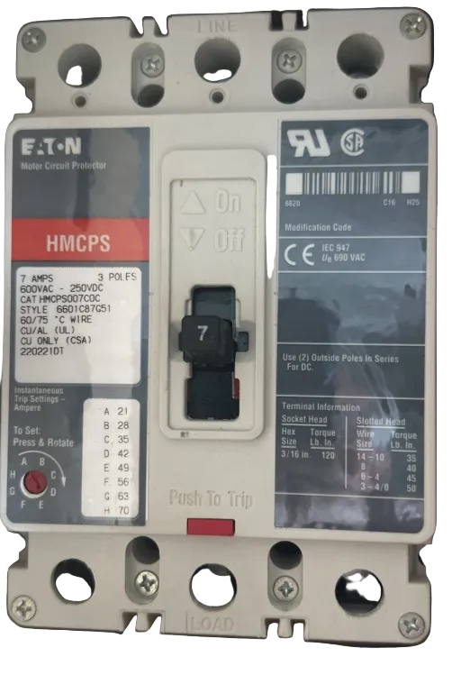 Eaton HMCPS007C0C 7Amp Circuit Breaker/motor Circuit Protector-New in Box