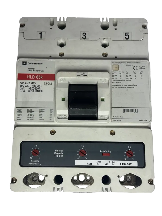 Cutler-Hammer HLD3600F W/LT3400T 3-pole 400Amp Circuit Breaker-Refurbished