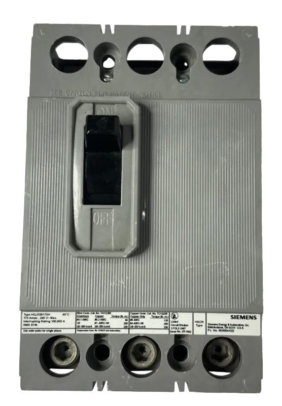 Siemens HQJ23B175H 175Amp Circuit Breaker 100,000 AIC Rated-Refurbished