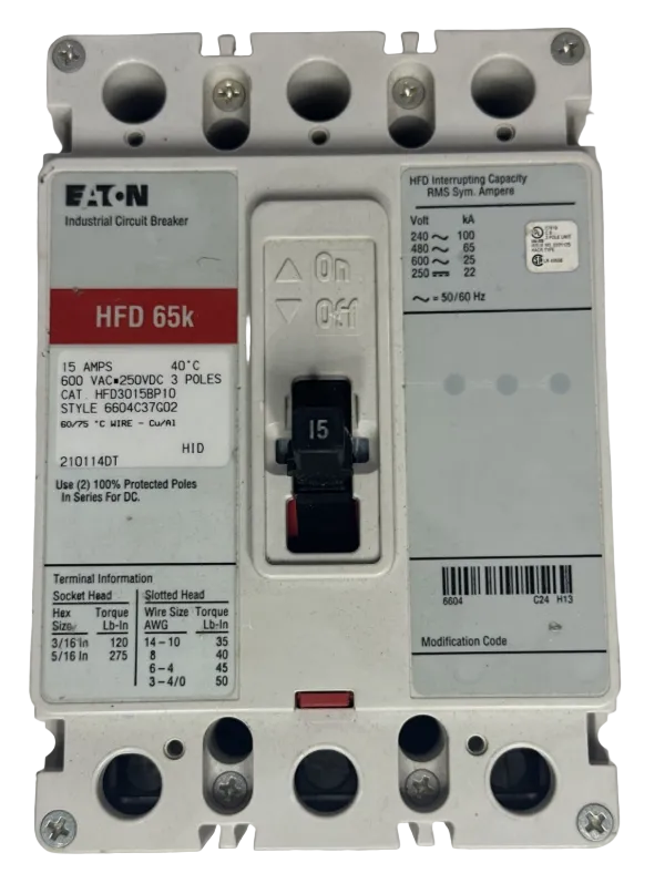 EATON HFD3015BP10/HFD3015 15Amp Circuit Breaker-Refurbished