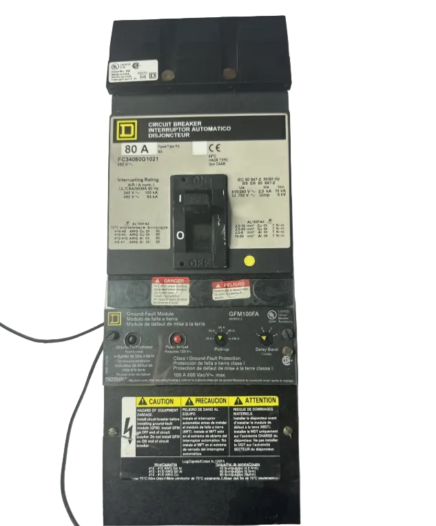 Square D FC34080G1021 80Amp Circuit Breaker with Ground Fault And 120v Shunt Trip-Refurbished