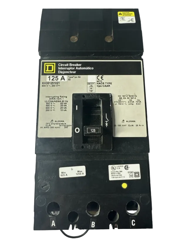 Square D KH361251021 125Amp Circuit Breaker With 120v Shunt Trip-Refurbished