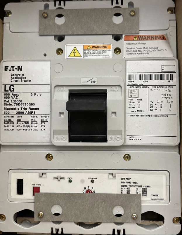 Eaton LG3600 Circuit Breaker 600A 3P 600V-New in Box