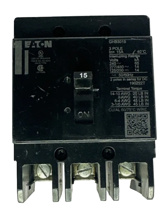 Eaton GHB3015 3-Pole 15Amp Circuit Breaker-Refurbished