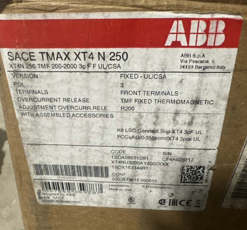 ABB/GE SACE TMAX XT4 N 250 Circuit Breaker-New in Box