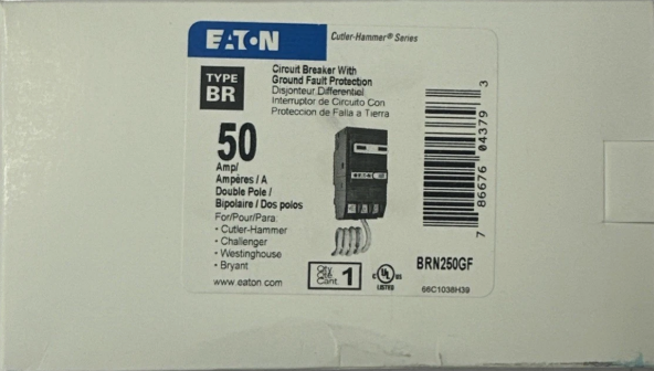 Eaton Brn250GF 50Amp Circuit Breaker-New in Box