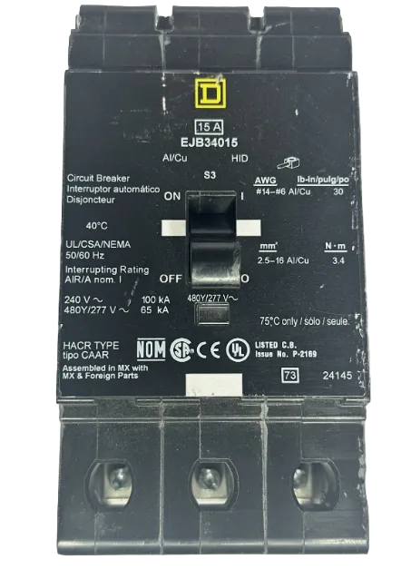 Square D EJB34015 15Amp Circuit Breaker-Refurbished
