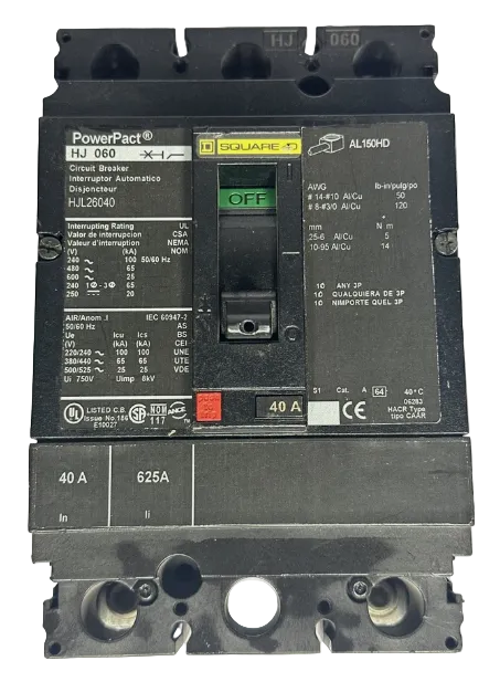 Square D HJ26040 40Amp 2-Pole Circuit Breaker-Refurbished