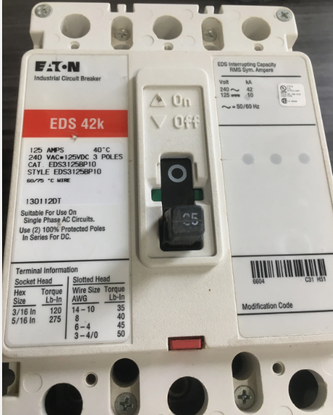 Eaton EDS3125BP10 125Amp Circuit Breaker-Refurbished