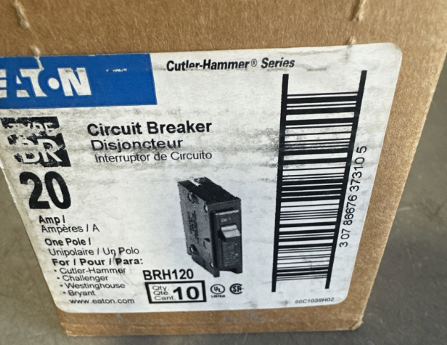 Eaton BRH120 20Amp Circuit Breaker-New-Box of 10