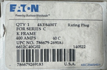 Eaton 4KES400T 400A Rating Plug-New in Box