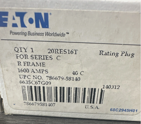 Eaton 20RES16T 1600A Rating Plug-New in Box