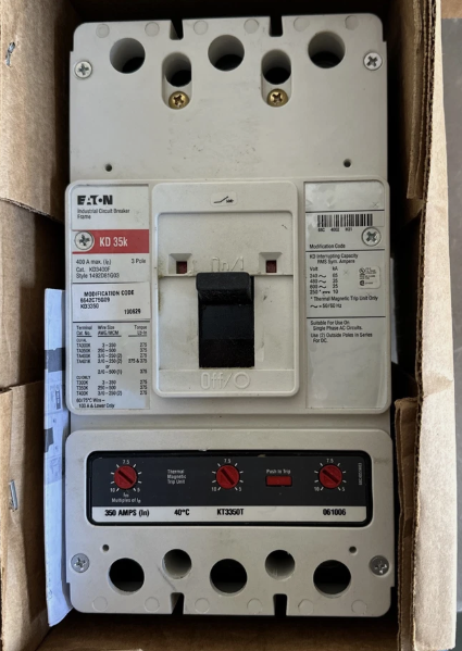 Eaton KD3350 350A 600V Circuit Breaker-Lugs Both Ends-New in Box