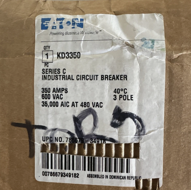 Eaton KD3350 350A 600V Circuit Breaker-Lugs Both Ends-New in Box