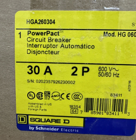 Square D HGA260304 30A Circuit Breaker- New in Box