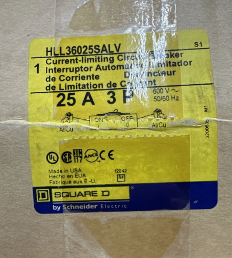 Square D HLL36025SALV 25A 600V Circuit Breaker- New in Box