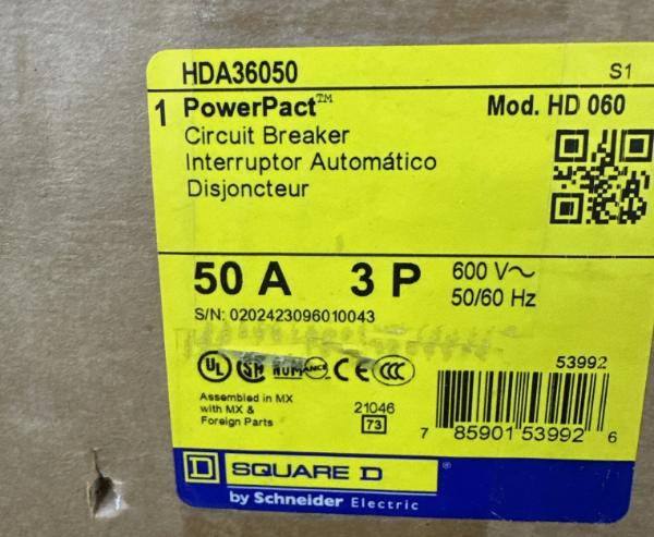 Square D HDA36050 50A Circuit Breaker-New In Box