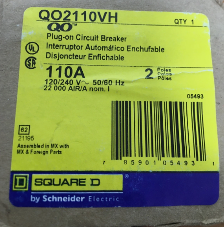 Square D QO2110VH 110A 2-Pole Circuit Breaker-New