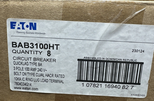 Eaton BAB3100HT 100A 240V Circuit Breaker-New Surplus