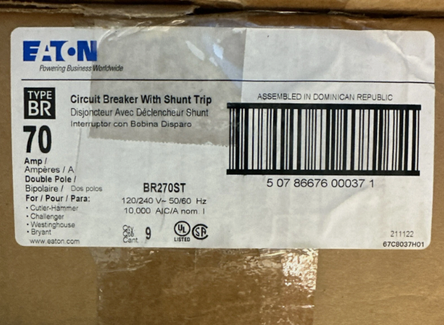 Eaton BR270ST 70A Circuit Breaker-New in Box