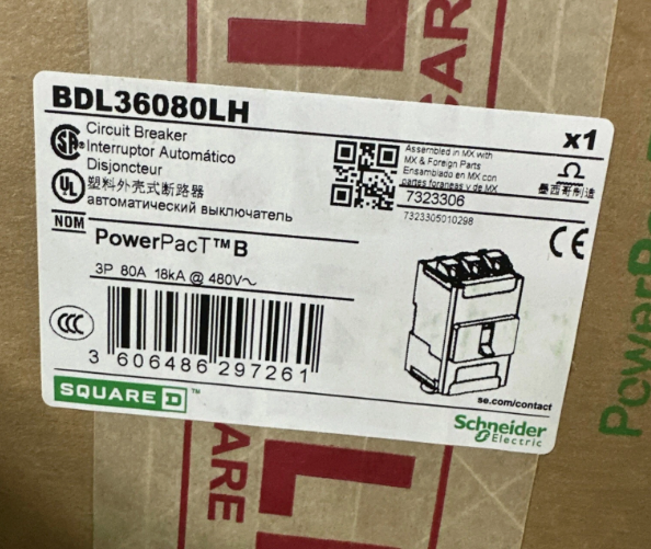 Square D BDL36080LH 80A 600V Circuit Breaker- New in Box
