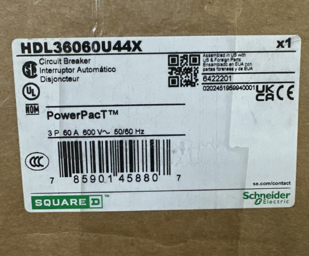 Square D HDL36060U44X 60A 600V Circuit Breaker-New in Box