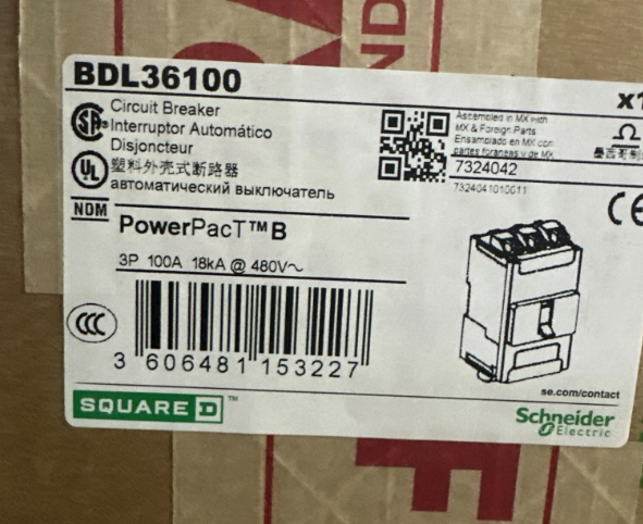 Square D BDL36100 100A Circuit Breaker-New in Box