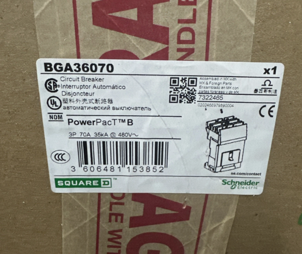 Square D BGA36070 70A 600V Circuit Breaker- New in Box