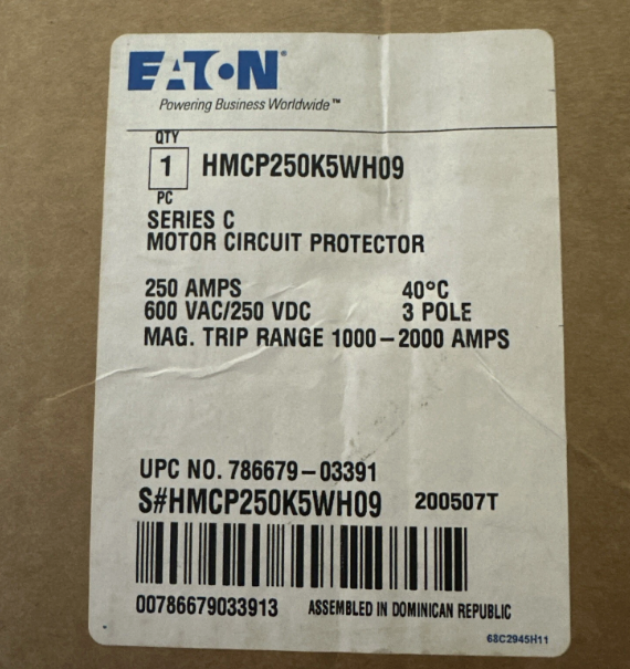 Eaton HMCP250K5WH09 Motor Circuit Protector 250A 3P-New in Box