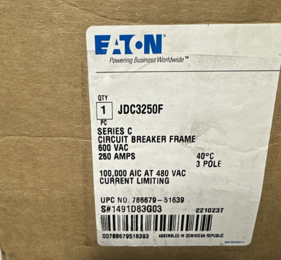 Eaton JDC3250F 250A 600V Circuit Breaker w/150A Trip Unit-New in Box