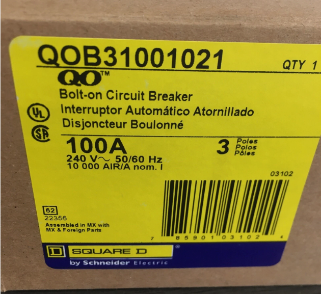 Square D QOB31001021 100A Circuit Breaker-New in Box