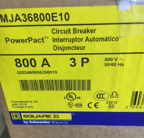 Square D MJA36800E10/MJA36800 Circuit Breaker 800A 600V-New in Box