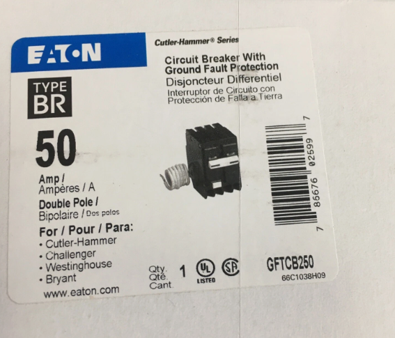 EATON GFTCB250 50A 2-Pole Circuit Breaker- New
