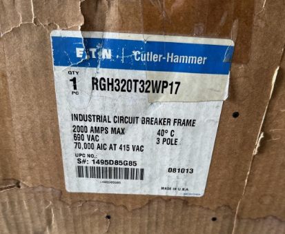 Eaton RGH320T32WP17 2000A 3P 600V Circuit Breaker- New in Box