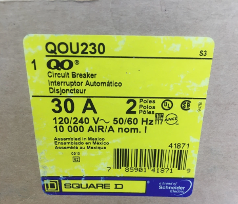 Square D QOU230 30A 2-Pole Circuit Breaker-New in Box