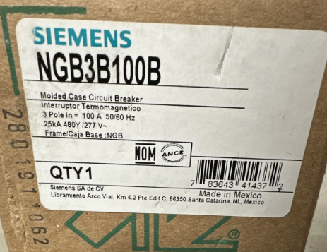Siemens NGB3B100B 100A Circuit Breaker-New in Box