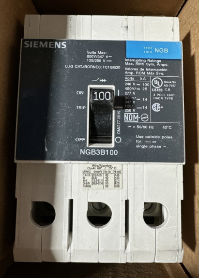 Siemens NGB3B100B 100A Circuit Breaker-New in Box