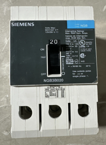 Siemens NGB3B020 20A Circuit Breaker-Surplus