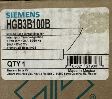 Siemens HGB3B100B 100A Circuit Breaker-New in Box