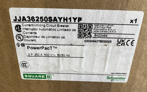 Square D JJA36250SAYH1YP/JJA36250SA 250A Circuit Breaker- New in Box