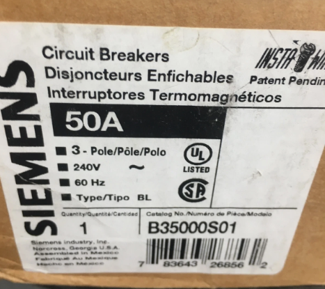 Siemens B35000S01 50A Circuit Breaker-New