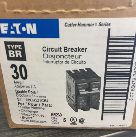 Cutler-Hammer BR230 30A 2-Pole Circuit Breaker-New