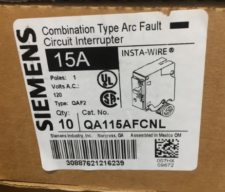 Siemens QA115AFCNL 15A Single-Pole Circuit Breaker-New