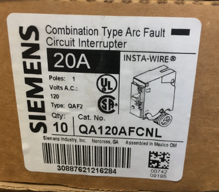 Siemens QA120AFCNL 20A Single-Pole Circuit Breaker-New