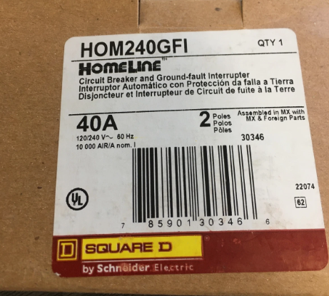 Square D HOM240GFI 40A 2-Pole Circuit Breaker- New