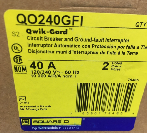 Square D QO240GFI 40A 2-Pole Circuit Breaker-New