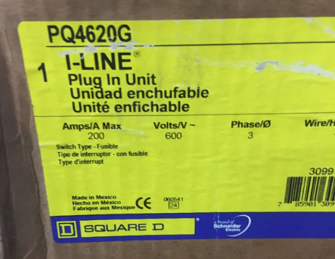 Square D PQ4620G 200A 600V 3P 4W Bus Plug-New in Box