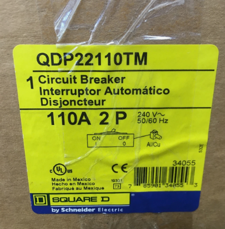 Square D QDP22110TM 110A 2-Pole Circuit Breaker-New in Box