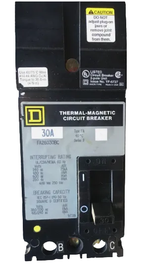 Square D FA26030BC 30A 2-Pole Circuit Breaker- Refurbished