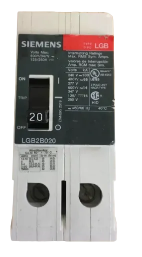 Siemens LGB2B020 20A 2-Pole High Break Circuit Breaker-Refurbished
